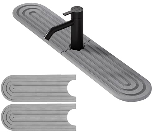 Contour de Robinet Absorbant, Tour Evier Absorbant (Gris clair 60*10*0,9cm) | Contour Robinet, Robinet Diatomite-Gris Clair, pour Évier de Cuisine, Camping-Car, Plans de Travail de Salle de Bain
