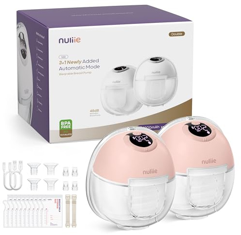 Nuliie Electric Breast Pump Hands-Free S32, Wearable Portable Breast Pumps 4 Modes 9 Levels, 24MM Comfortable Flange, More Private, Replaced Accessories Included (2 Packs, Pink)