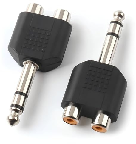 AYMBH 6.35mm TRS Stereo Jack Male to Dual RCA Female Audio Adapter (2 Pack), Silver Plated Y Splitter Converter, 1/4 Inch Headphone Plug to 2 RCA Phono Jacks for Mixer, Amplifier, Speaker