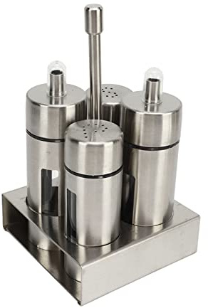 Öl-Salz-Mengen-Set, 304 Edelstahl, elegantes Design, Essigflasche, Pfefferstreuer mit Standfuß für Küche, Restaurant, großes Fassungsvermögen, rostfrei, leicht zu reinigen