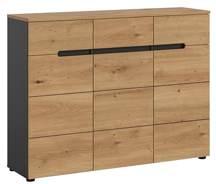 furnling Schuhschrank Cano, Front in Artisan, 3 Schubladen, 3 Türen, Schuhkommode mit 9 verstellbaren Einlegeböden, für 24 Paar Schuhe, Breite 120 cm, Korpus Basalt grau
