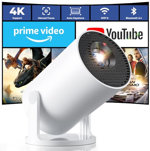 [Built-in Apps & 2026 Upgraded] Mini Projector 4K 1080P Support | 20000 Lumens Portable Projector with Android 14, Auto Keystone, WiFi 6, Bluetooth 5.4, Rotatable 180° for Bedroom/Indoor