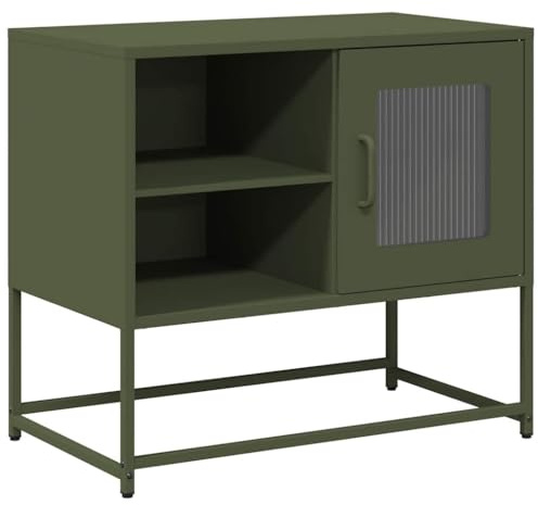 FWIKDUN Olive Green TV Stand with Storage, 68x39x60.5 cm Steel TV Cabinet, Media Console with Doors and Metal Handles