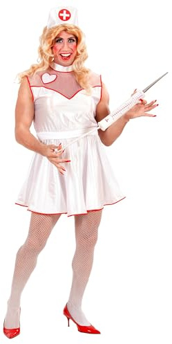 W WIDMANN MILANO Party Fashion - Krankenschwester Kostüm Herren | 3-teiliges Set mit Kleid, Gürtel und Haube, Verkleidung für Karneval, Mottopartys, Junggesellenabschiede