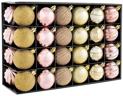 WeRChristmas Shatterproof Luxury Christmas Tree Baubles - 48-Piece, Champagne/Mauve