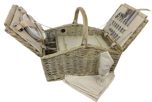 Red Hamper FH021 Deluxe Retro Doppel Lidded Wicker Ausgestattet Picknick-Korb, Braun, 40 x 48 x 33 cm