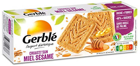 Gerblé Biscuits Crousti’son Miel-Sésame – Riche en fibres, goût doux et toasté, sans huile de palme, 4 sachets fraîcheur, 192g