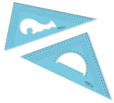 Pack of 2 Large Transparent Metric Triangle Ruler Set Square: 30 CM (12 Inch) - 30/60 Degree & 22 CM (9 inch) 45/90 Degree | Essential for School and Work use (CM Scale)