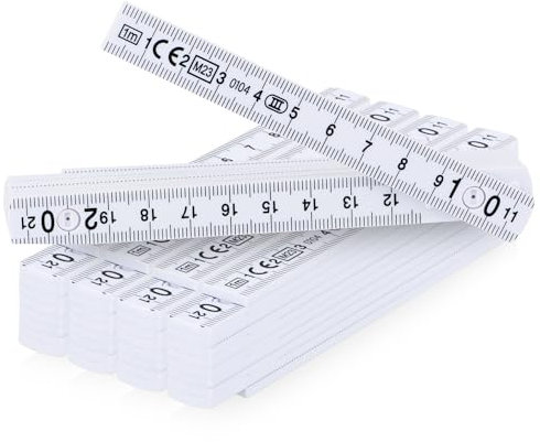 com-four® 5X Mini règle de Pliage, règle de Pliage, 1 m, métrique, 10 maillons, Blanc (5 pièces - 100cm Blanc)