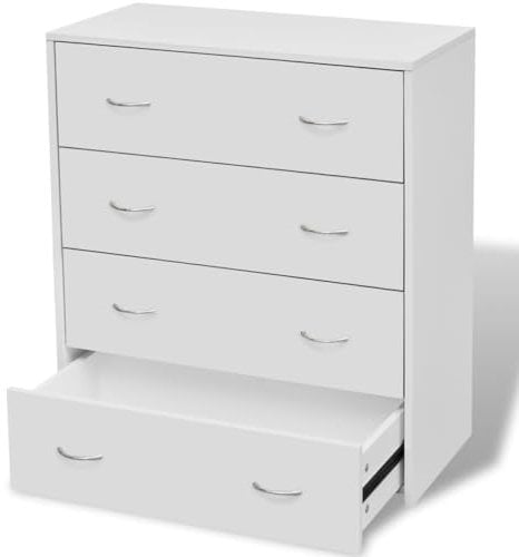 vidaXL Buffet avec 4 Tiroirs, Meuble de Rangement avec Poignée, Armoire de Rangement, Organisateur Intérieur Salon, Moderne, Blanc