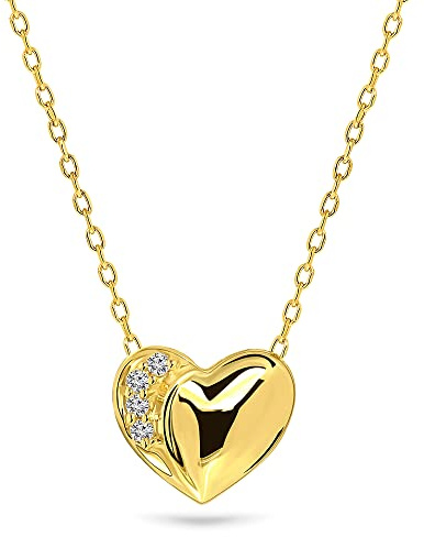 MIORE - Collana Donna Oro Giallo Vero 9KT 375 - Diamanti Naturali, Ciondolo Cuore Pendente con Catena, Collana anallergica Catenina lunga Cm. 45