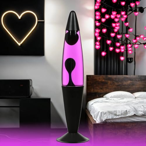 Licht-Erlebnisse Lampada di lava nera viola rosa, lampada da tavolo di lava, soggiorno, sala giovani, sala delle feste, H:42 cm, G9, lampadina inclusa, rilassante, idea regalo, lampada retrò, JENNY