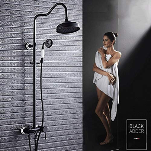 Duscharmatur Duschsystem, Retro European Brass Duschsystem Duschset Verstellbare Regendusche Höhe Schwarz Duschsäule Duschset