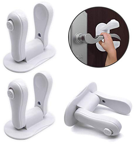 ALBOYI 3 Pack Child Proof Door Lever Lock Rotation Design Handles Lock Strong Adhesive Baby Safety Lock Door Handle, No Drill, No Screw(White)