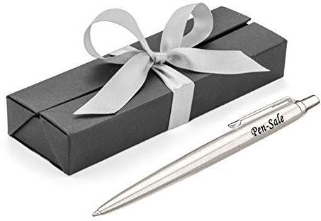 Personalised Engraved Parker Jotter Stainless Steel Ballpoint Pen in a Black Box with Silver Ribbon, Black ink, Custom Gifts for Christmas - Enter Your Custom Engraving
