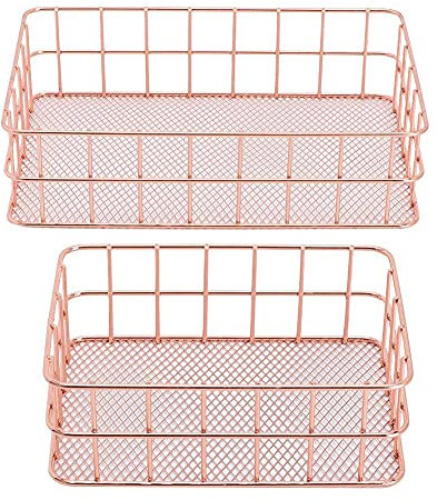 HERCHR 2Pcs Shelf Baskets, Metal Wire Stackable Baskets, Iron Grid Fruit Storage Tray for Pantry, Bedroom
