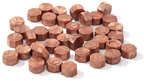 PINKJANE Siegelwachs - 100 Stück Achteckige Siegelwachsperlen, Stempelwachs for Karten, Umschlägen, Briefe, Hochzeitseinladungen Karten, Geschenkbox - Goldene Bronze