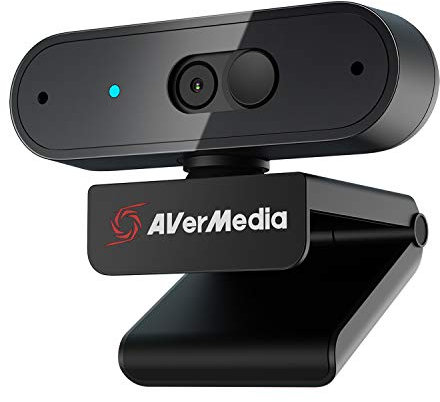 AVerMedia PW310P Webcam, Webcam Cover, 1080p / 30fps Video Chat und Aufnahme, Plug & Play, Mikrofone, Stream, Autofokus, Funktioniert mit Skype, Zoom, Team - Schwarz