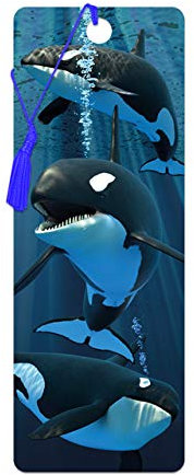 3D LiveLife Lesezeichen - Orcas von Deluxebase. Ein Wal-Lesezeichen mit linsenförmigen 3D-Kunstwerken, lizenziert von dem bekannten Künstler David Penfound