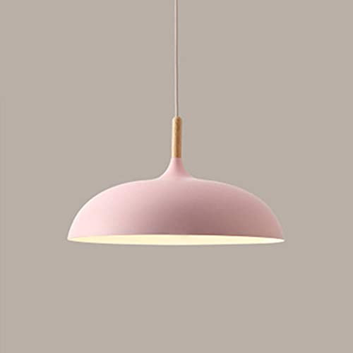 Yenisai Modern Design Hängelampe Retro Rund Kronleuchter Holz Metall LED Pendellampe Nordisch Pendelleuchte für Bar Hotel Büro Halle Teehaus-Rosa