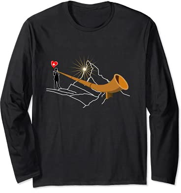 Matterhorn Berge in der Heimat Alphorn Schweiz Sonnenaufgang Langarmshirt
