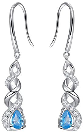 Qings Geburtsstein Infinity Ohrringe Dezember - 925 Sterling Silber CZ Kristall Ohrringe Uer Dezember Tansanit Unendlichkeit Ohrringe MäDchen OhrhäNger Baumeln Funkelnder Schmuck für Frauen MäDchen