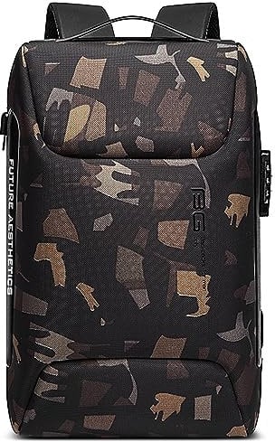 VARLIVOO Fashion USB Port Men Backpack Anti Theft Password Lock Daypack Men Knapsack 15.6 inch Laptop Backpack Business College Travel Commute Waterproof Polyester Camo