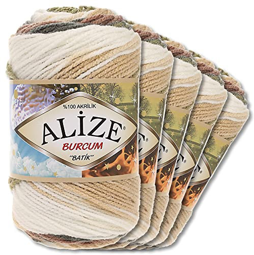 Alize 5 x 100g Burcum Batik Premium Wolle 100% Acryl | 29 Farben Farbverlauf Akzente Accessoire Häkeln Stricken Kleidung (1893)
