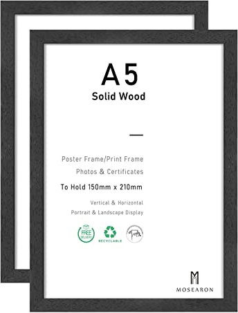 ATOBART 15x21cm Lot de 2 cadres photo en bois massif - Plusieurs couleurs (Bois noir, A5,set to 2)