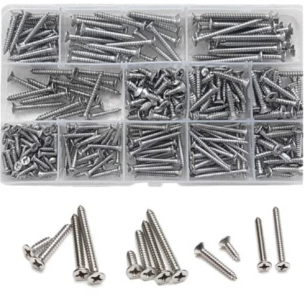 Schrauben Set 330 Stück Selbstschneidende Schrauben M3 M3.5 M4 Holzschrauben 304 Edelstahl Blechschrauben Senkkopfschrauben Kreuzschlitzschrauben für Heimwerker, Möbel, Reparaturen