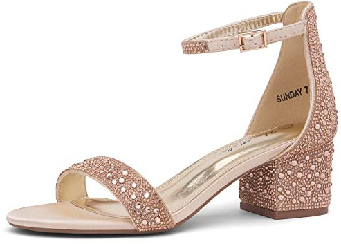 Herstyle Sunday Women's Low Heels Open Toe Dress Heeled Sandals Ankle Strap Chunky Block Short Heel Pumps Shoes for Prom Wedding Party Office, 2020goldrhinestone, 5 UK
