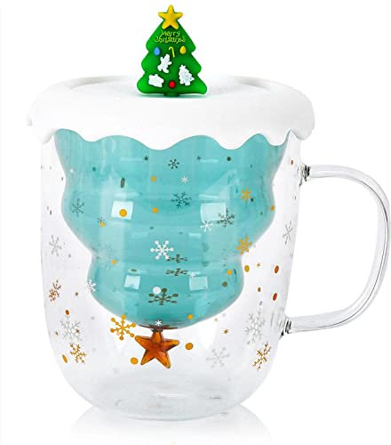 Tazas de Café de Cristal de Navidad 250ml Vasos de Espresso de Doble Pared Transparente,vasos de café vasos de té vasos de latte macchiato para Navidad mujer Esposa Mamá Su abuela Niña Maestra Amiga