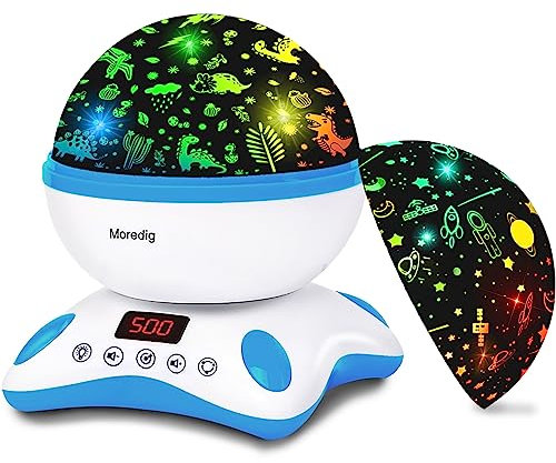 Moredig Dinosauri per Bambini, 360° Rotazione Giochi Dinosauri con 8 Colori, 12 Musiche Leggere, Regali per Neonato, Bambini