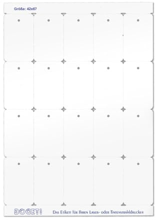 POKORNYS - 2.000 Bogeti Blattlaser Kartonetiketten (42 x 67 mm) auf DIN-A4 Bogen I Etiketten für Laserdrucker, Tintenstahldrucker uvm. I Preisschilder mit 3 mm Lochung für Sicherheitsfäden & Heftfäden