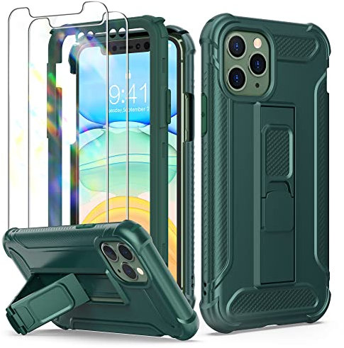ORETECH iPhone 11 Pro Hülle Mit Schutzfolie, Ständer, Vordere Und Hintere Abdeckung - Militärschutz Stoßfest Ganzkörper Schutzhülle Mit Handyständer für 5,8 Grün
