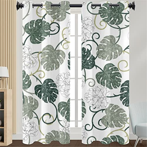 Morbuy Gardinen Blickdicht Vorhänge 2er Set mit Ösen, 3D Druck Modern Verdunkelungs Thermo Vorhänge Vorhänge-Set für Wohnzimmer Schlafzimmer Kinderzimmer (108x230cm,Monstera)