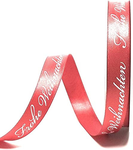 s.dekoda Schleifenband 20m x 15mm Frohe Weihnachten Rot - Weiß Satinband Dekoband Weihnachtsband