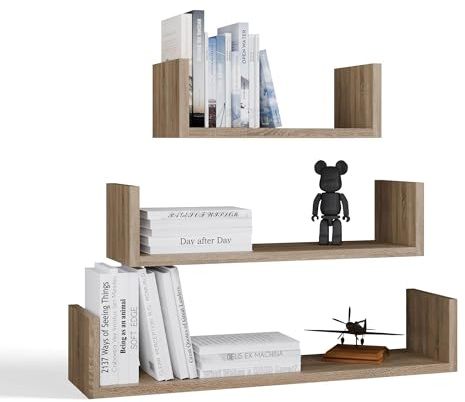 CDF 3er Set Wandregale Schweberegal Hängeregal Wandboard für Bücher Deko Bilder, Modernes Regal Set für Wohnzimmer Kinderzimmer, 80/60 / 40 cm - Eiche Sonoma