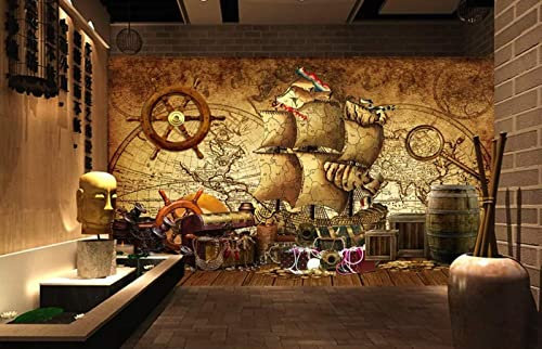 Papier Peint Panoramique Pirates Nautiques Carte Du Monde Papier Peint Intissé 3D Tapisserie Poster Decoration Murale Chambre Salon