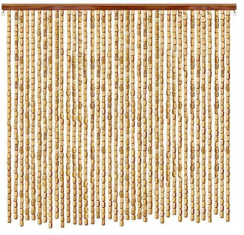 Natural Wooden Bamboo Beaded Door Curtain 80x200cm, Door Fly Screen Curtain Beaded, Room Divider Decor Door Curtains Boho, Hanging Privacy Screen Panel, For Closet Door Bedroom Hallway Entrance (Colo