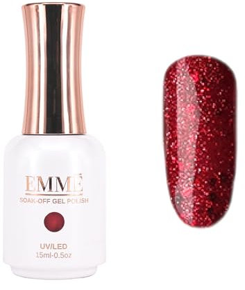 CÔEM - Premium Gel UV Nagellack langanhaltend für UV-Lampe - Gellack Shellac 400 Farben (Glitzer, Metallic, Schimmernd) Nail Polish schnelltrocknend & deckend - Gelnagellack 15ml GP295 rot/glitzer