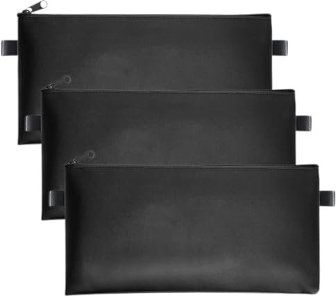 JSKWIKE 3 Pcs Geldbeutel Geldtasche Geldtaschen Banktasche PU Dokumententasche mit Reißverschluss Zipper Beutel Kosmetiktasche Schwarz
