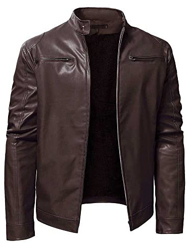YUDATPG Giacca da uomo in pelle sintetica PU bomber moto slim fit colletto casual cerniera caldo antivento