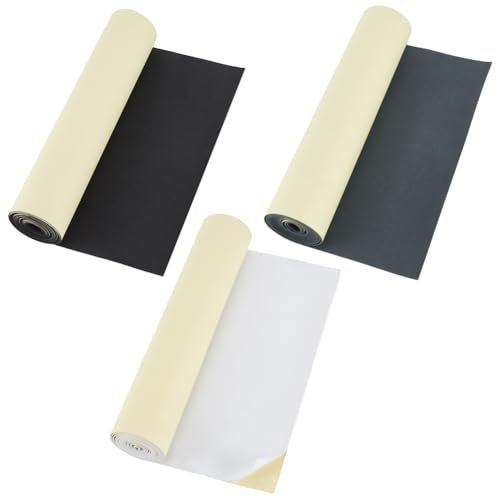 BENECREAT 3 Rolle 2mx30cm Selbstklebende EVA-Schaumstoffrolle, 1mm Dicke Wasserfeste Schaumgummiplatte In Schwarz Weiß Und Grau Zum Schutz von Möbeln, Eine Lücke Stopfen, Kostüme
