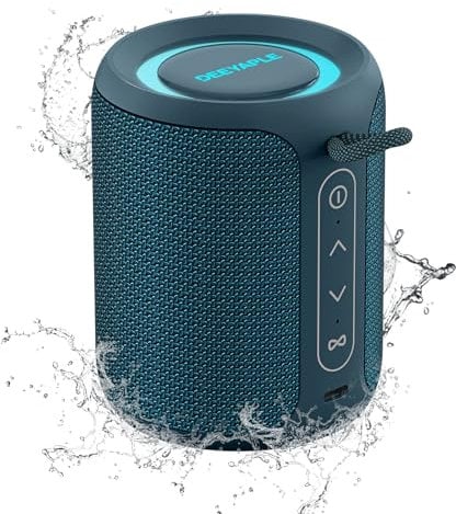 Deeyaple Altoparlante Bluetooth piccolo portatile Music Box 5.3 IPX7 impermeabile senza fili stereo accoppiamento vivavoce luce RGB per esterni campeggio giardino festa viaggio (Blu)