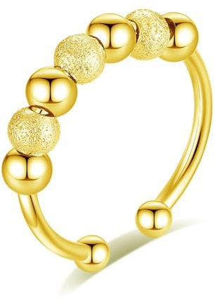 INFUSEU Fidget Spinner, Fidget Angstring Gold Ringe Verstellbar Bead Einstellbare Spinner Worry Schmuck Anxiety Ring Geschenk für Frauen Damen Mädchen