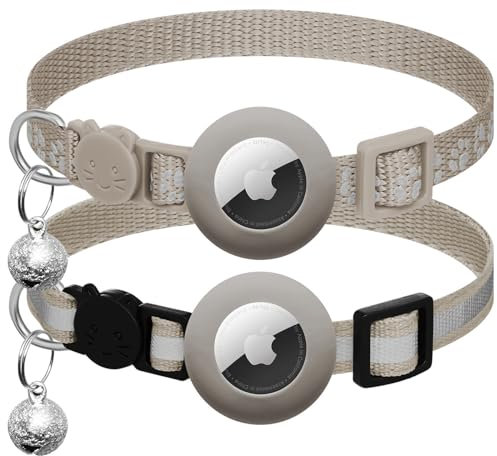 2er Pack kompatibel mit Airtag Katzenhalsband mit Glocke,Reflektierend GPS Tracker Katze kompatibel mit Apple Airtag Hülle,Personalisiert kompatibel mit Airtag Halsband Katze mit Sicherheitsverschluss