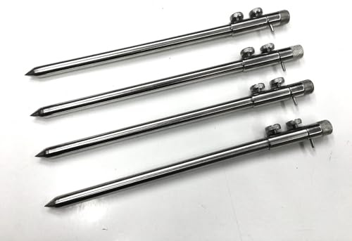 TMC 4 x Bank Sticks 30-50 cm Solid Stainless Steel. Carp Fishing tackle. Side screws. Ideal for rod rests, bite alarms, keep nets, buzz bars