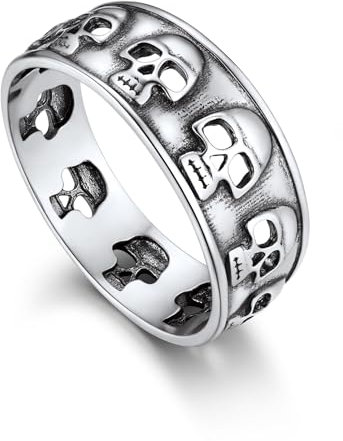Bandmax Totenkopf Ring Silber 925 Männer Damen Ringe Größe 54mm Vintage Ringe Fingerring Bandring 5mm breit Silberschmuck Gothic Schädel Fingerring