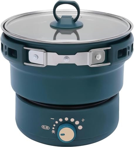 Pentola Elettrica con Manici Pieghevoli, Fornello da Viaggio Portatile per Ramen, Zuppe, Bistecche, Pasta | Padella antiaderente| Mini Hot Pot con controllo della potenza per dormitorio, ufficio,